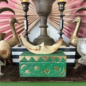 Vintage hand carved hand painted celestial moon box